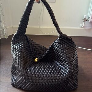 Elegant Dark Brown Woven Hobo Bag